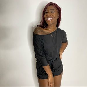 Dream off the shoulder knit romper (black)
